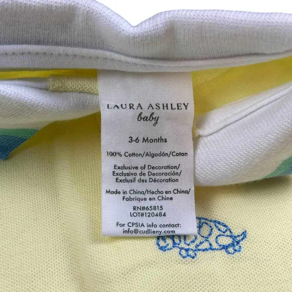 Laura Ashley Baby Romper 3-6 Months Yellow Blue White Turtle Collared One Piece